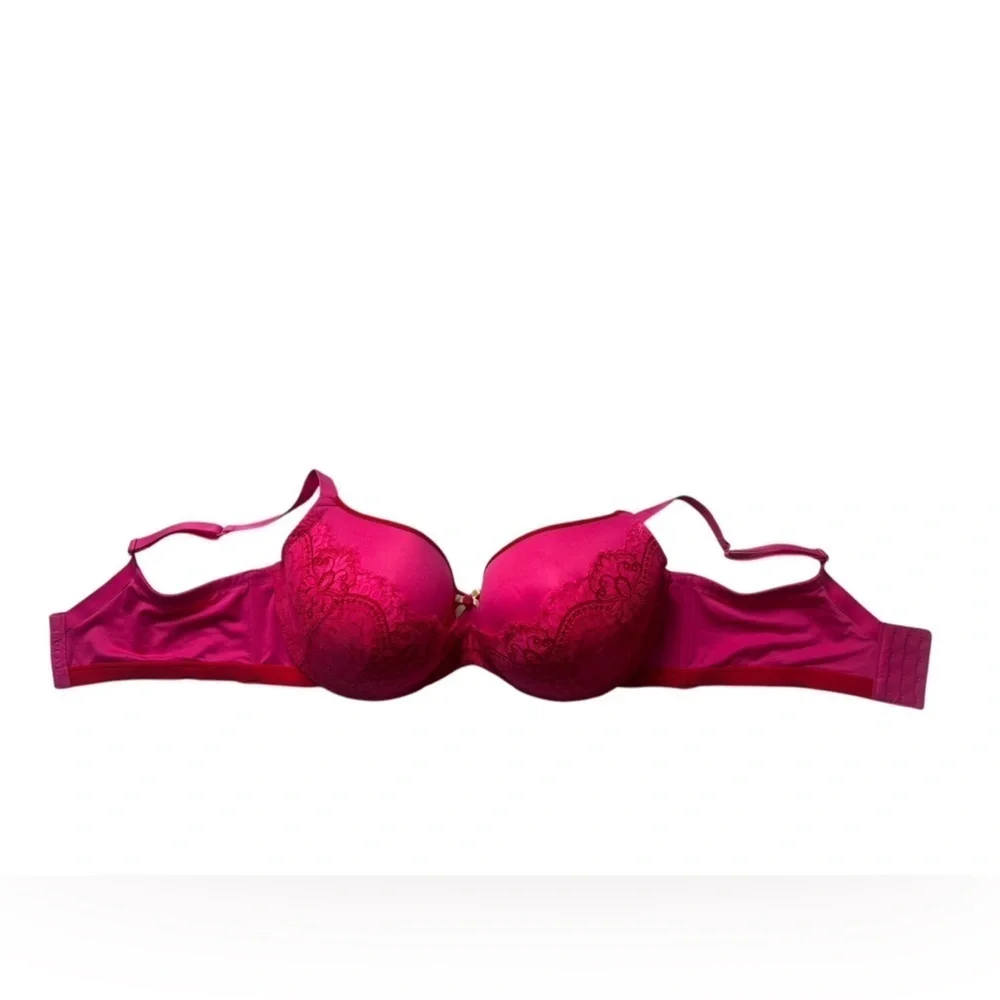 CACIQUE PINK/RED LIGHTLY LINED BALCONETTE BRA UNDERWIRE SIZE 40DDD.
